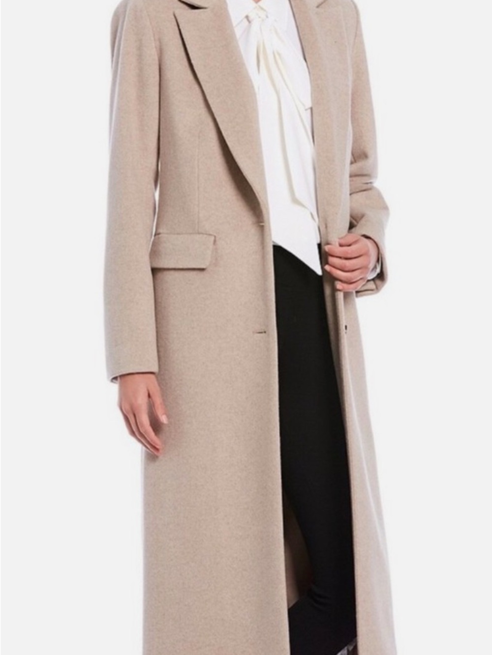Alex Marie Long Beige Wool-Blend Duster Coat